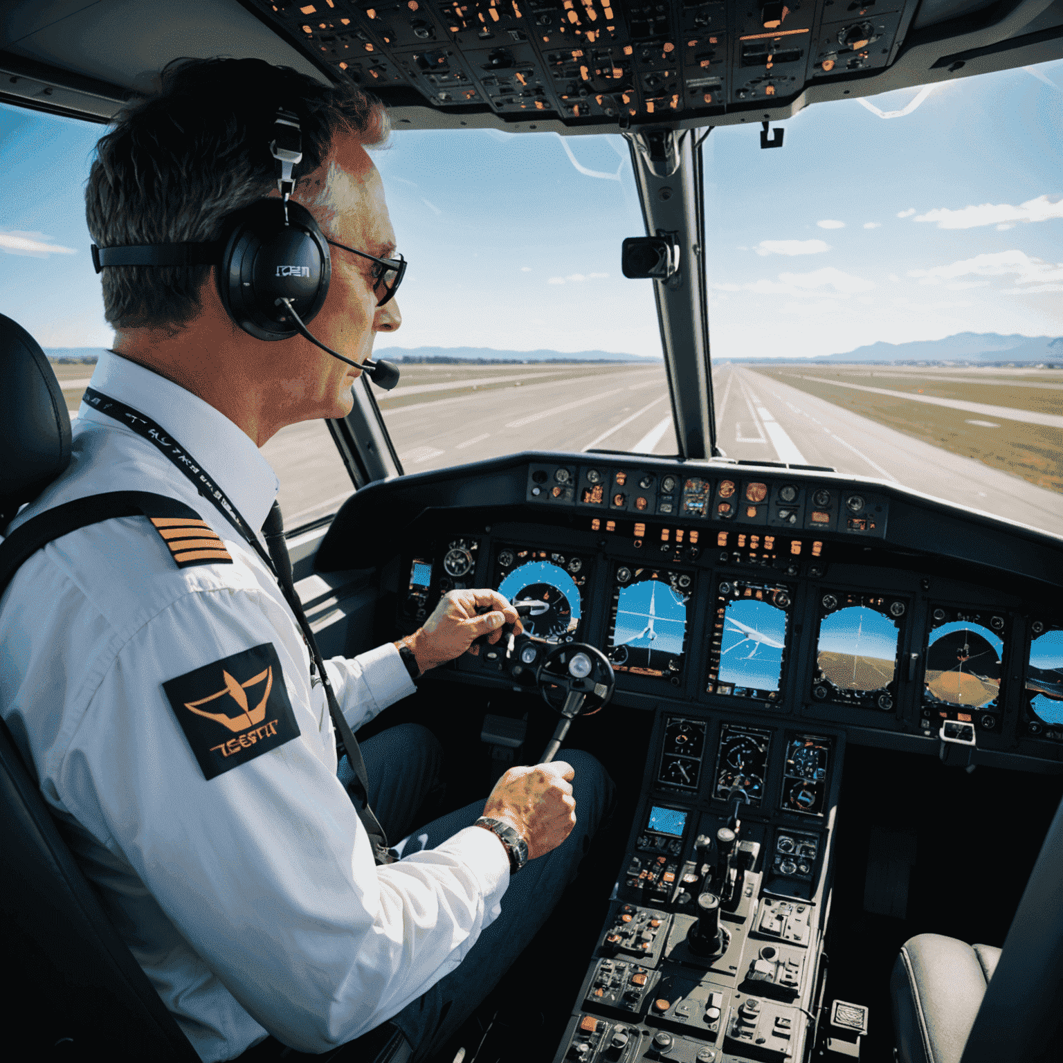 An experienced aviation instructor providing one-on-one consultation to a student pilot in a modern flight simulator environment