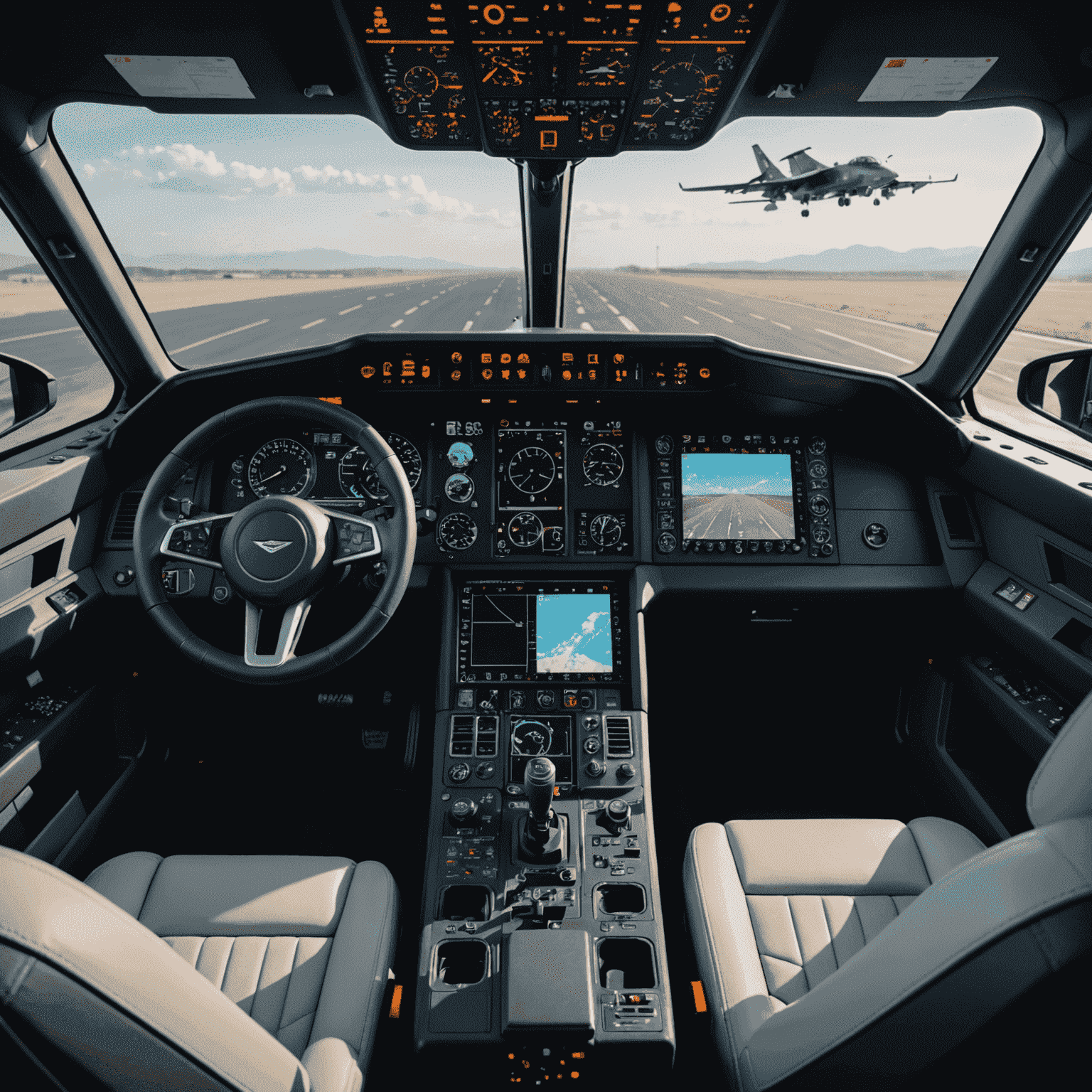 A modern cockpit with advanced avionics systems, showcasing the latest technology in aviation